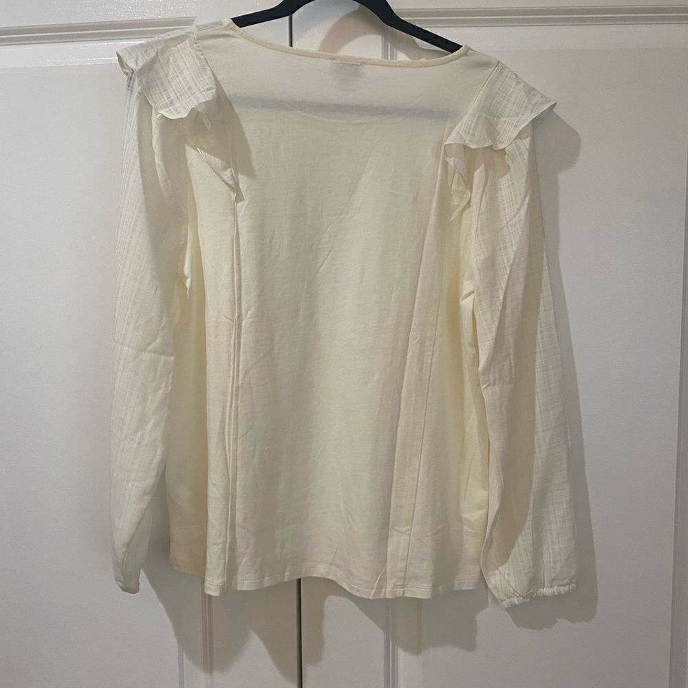 Jcrew ruffle top with sheer sleeves